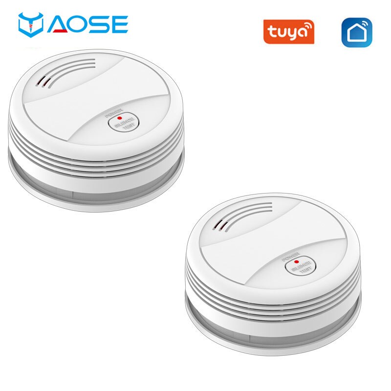 YUPA Tuya WIFI Fire Smoke Detector Security Alarm System For Garden Smoke House Home Office SmartLife APP Control Fire Alarm: 2 Pcs