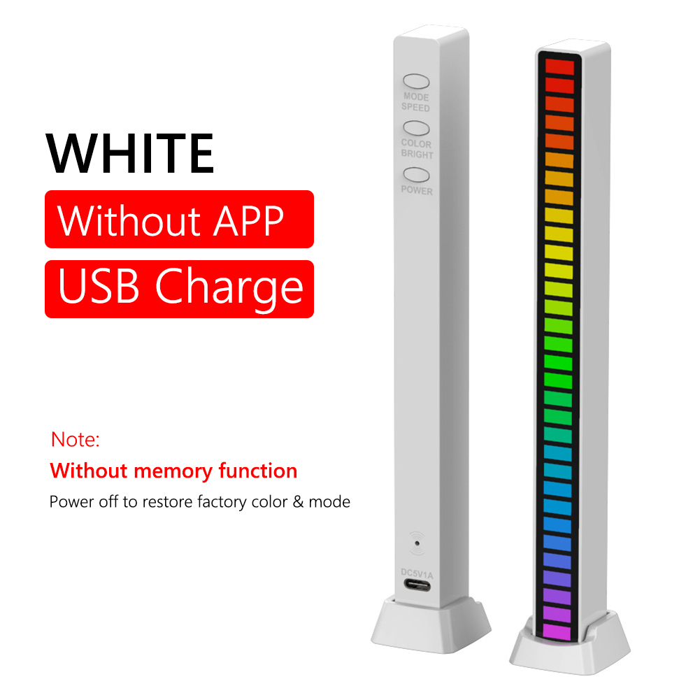 Lydkontrol lys app kontrol stemmeaktiveret pickup rytme lys led rgb farverig musik omgivende lys bar rytme lampe usb: Hvid 5v stik i