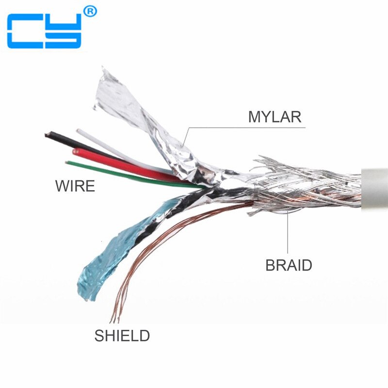 USB 2.0 Type A Male to 4 Wires Open Cable With Braid Shield for DIY OEM White 0.3m 0.5m 0.7m