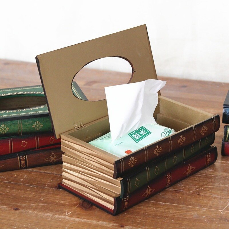 Neue Jahrgang Buch-förmigen Holz Papier Handtuch Kasten Abdeckung Serviette Gestell Kasten Gewebe Kasten
