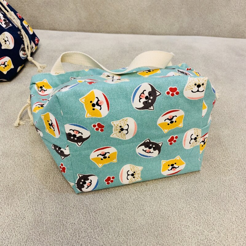 Japanse lunchbox tas cartoon schattige bedrukte canvas stof trekkoord werkende lunchtas