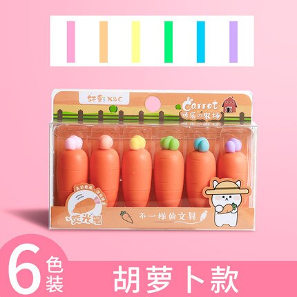 Surligneur carotte Cactus Kawaii, 6 couleurs, peinture, dessin, marqueur d&#39;art, fournitures scolaires, papeterie , 8 boîtes/lot: B