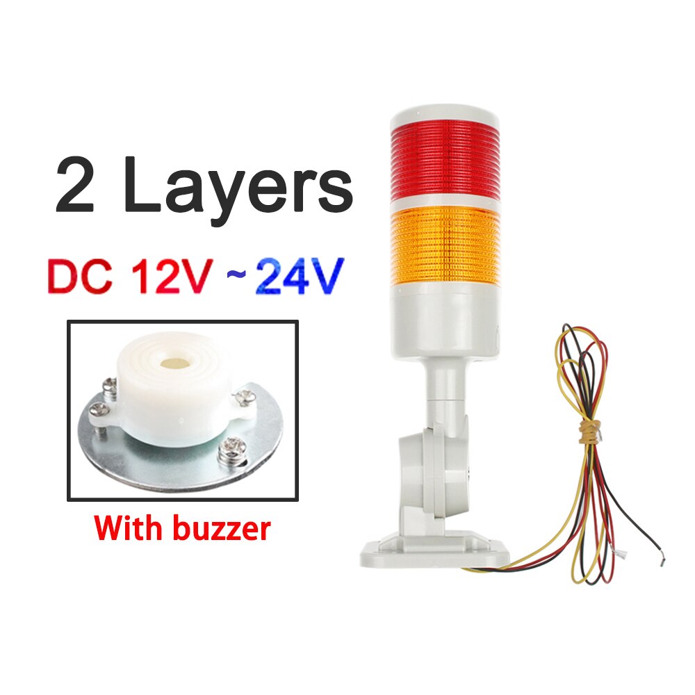 2 layers Rotatable 180 Stack light Red warning light industrial for CNC machine DC 24V 12V AC220V 110V Steady flashing light LED: DC 12V-24V buzzer