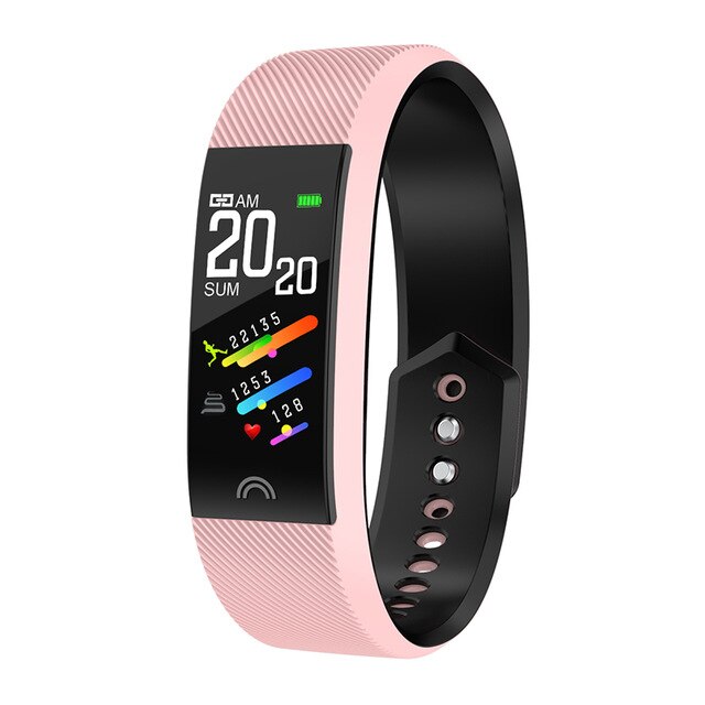 Ip68 waterdichte sporthorloges, stappenteller, bloeddrukmeter, zuurstofmeter, smartwatch, doos: Roze