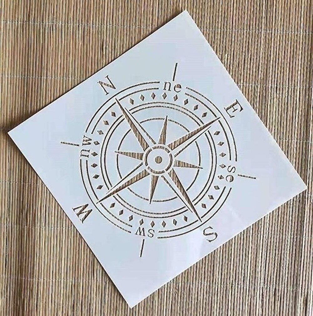 Compass Stencil for Painting on Wood, Walls, Fabric, Airbrush, More Reusable 11.8 X 11.8 Inch Mylar Template
