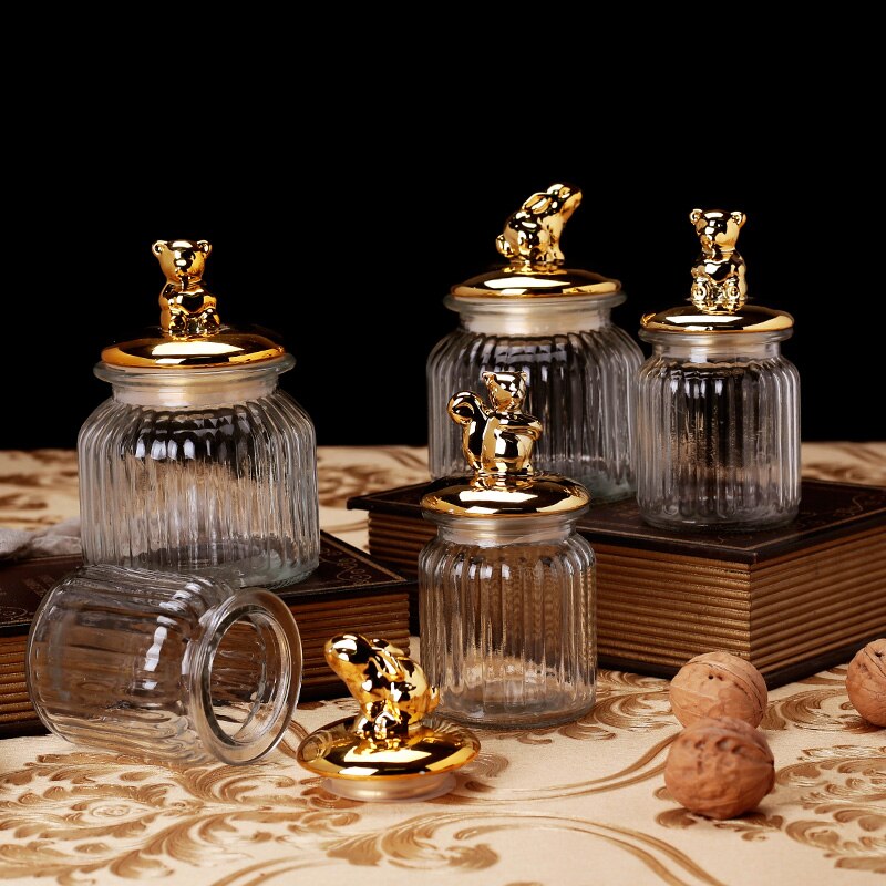 Réservoir de stockage scellé plaqué or de style européen, pot de lait en poudre pour bébé, matériau en verre, caddie à thé, café, boîte de rangement, ZL866