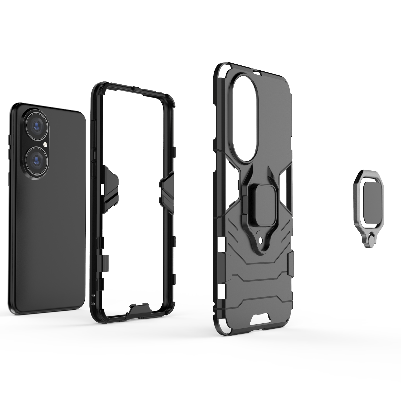 Armor Shockproof Case For Huawei P60 P50 P40 P30 P20 Lite Pro Plus Bumper Metal Ring Stand Back Cover
