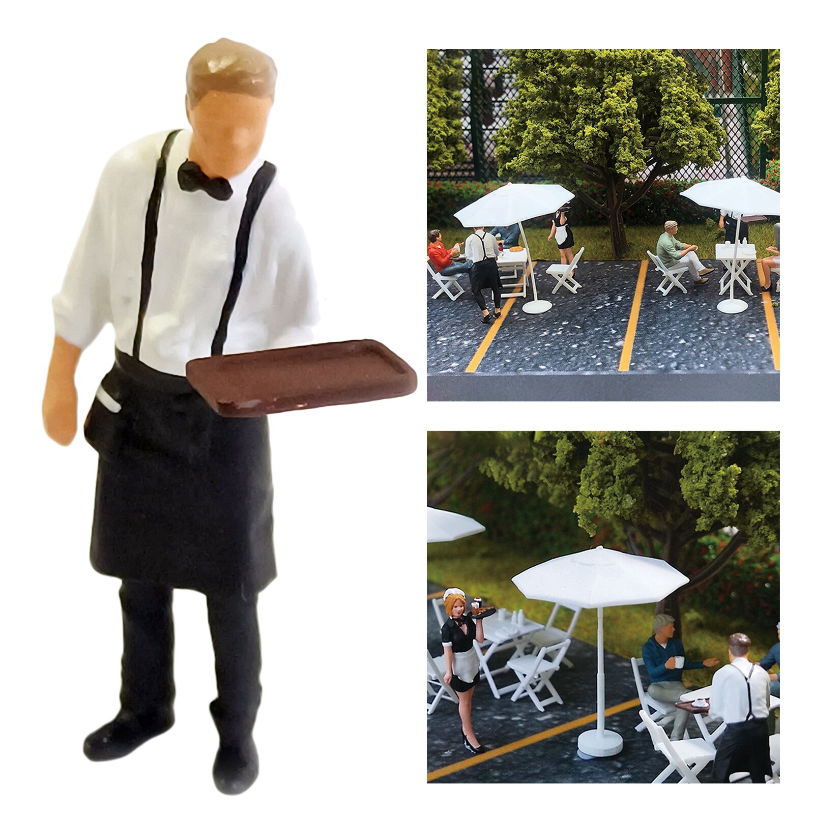 RM 1/64 Painted Mini Figure Waiter Waitress Manger Doll Miniature Street Scene Train Railway DIY Model Building Kits Diorama: Waiter White