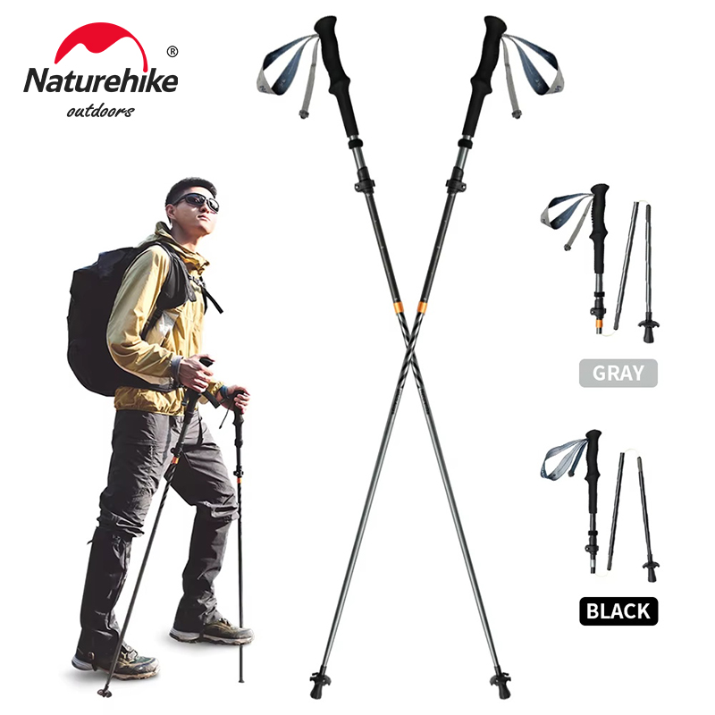 Naturehike Long Wind Trekking Poles Carbon Fiber 7075 Aluminum Alloy Five-section Folding Lightweight Walking Sticks Climbing