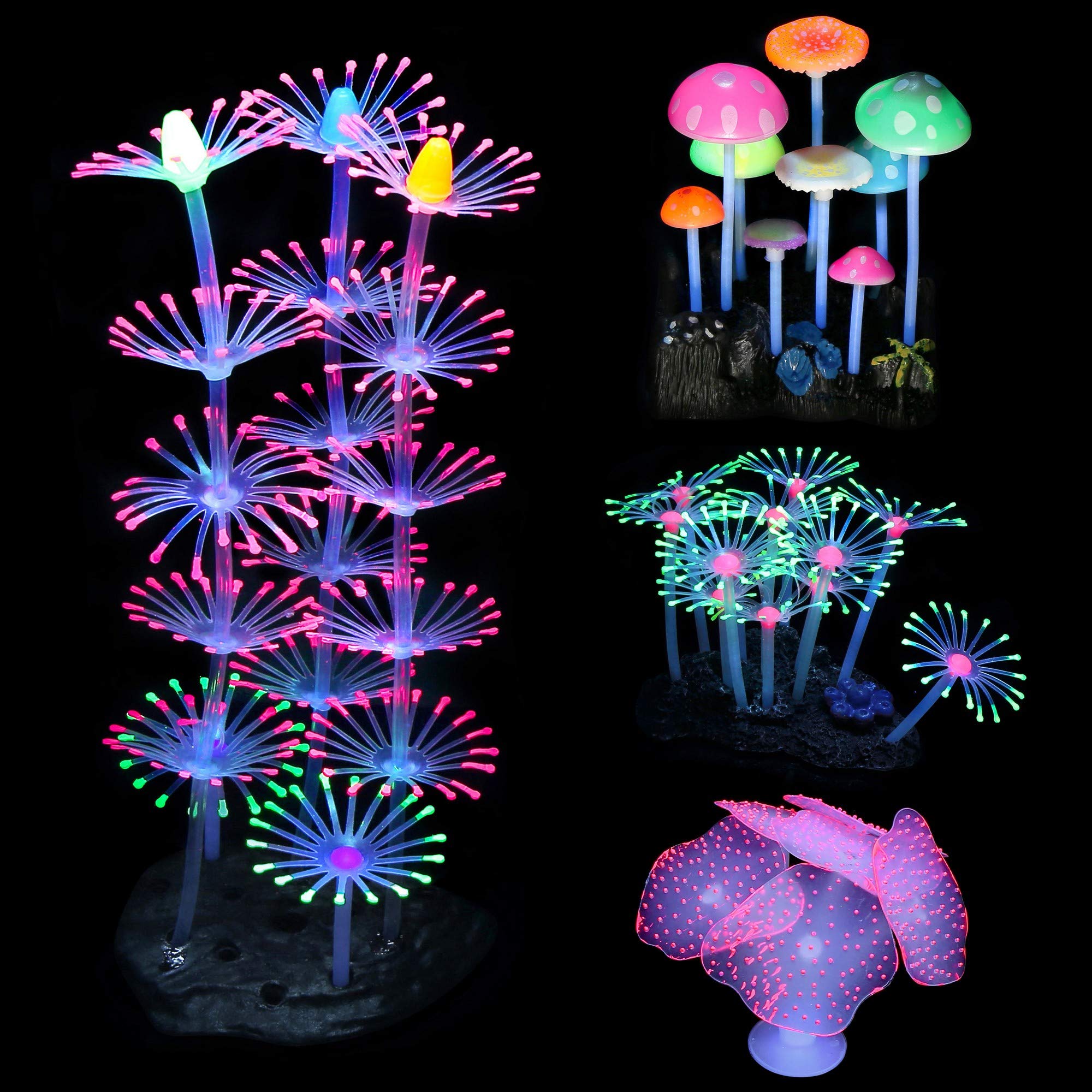 Planta de silicona brillante para acuario, adornos de simulación para pecera, 4 piezas