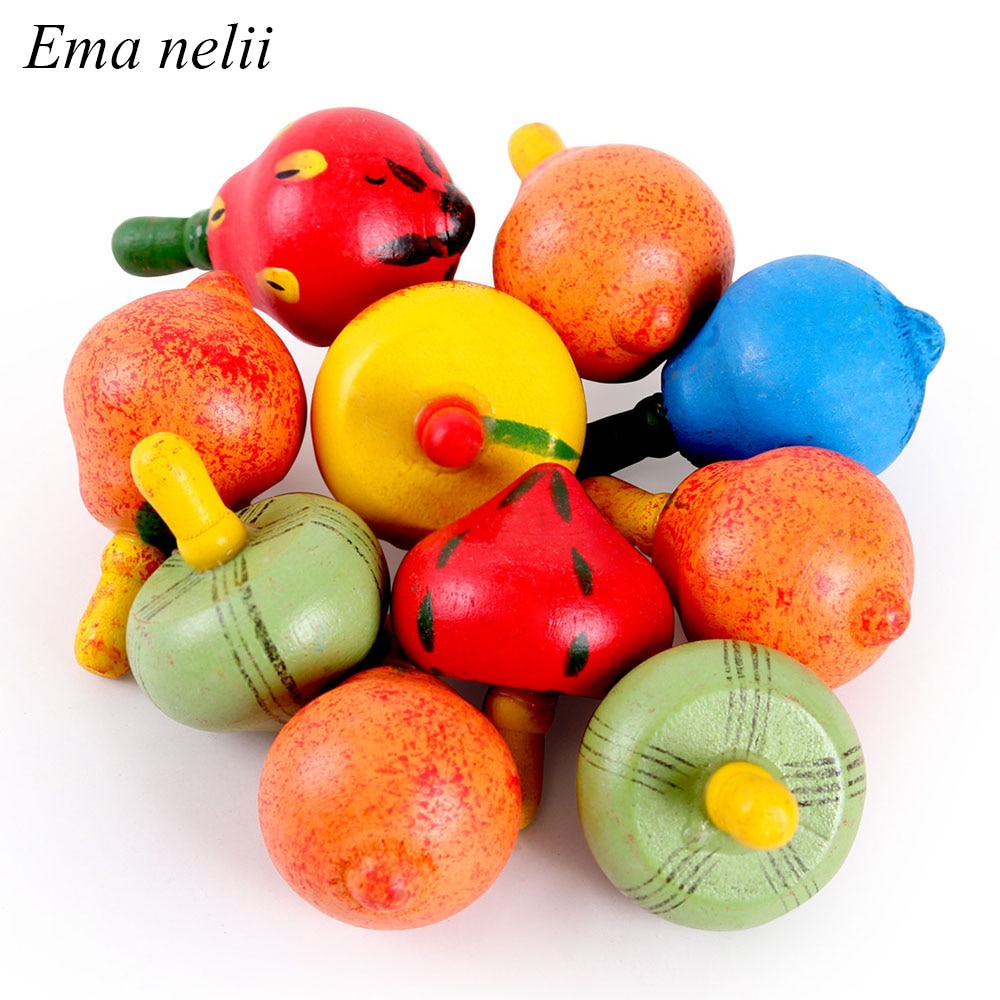 5Cm Houten Kleurrijke Fruit Gyro Kleine Hand Draaiende Tol Klassieke Speelgoed Voor Kinderen Volwassen Relief Stress Desktop Spel speelgoed
