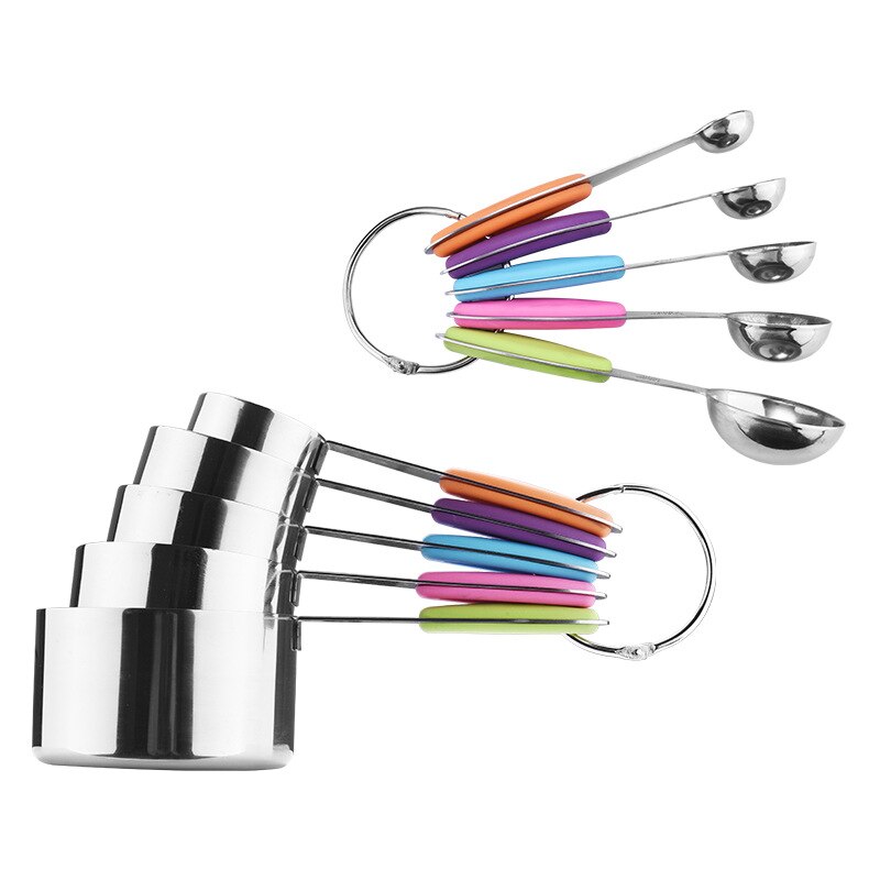 Stainless steel silicone handle measuring cup measuring spoon 10 sets cross border baking tool measuring cup measuring spoon