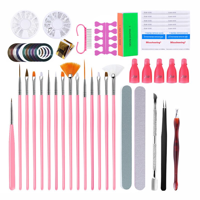 Uv lampe negleværktøj polering gel negle sæt med lampe negle pensel pen kit tegning diamant ornament dekoration polering manicure diy: Manicure sæt  tz07