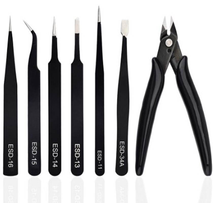 Jcd 7Pcs Industriële Pincet Set Rvs Onderhoud Gereedschap Precisie Pincet En Tangen Reparatie Handgereedschap