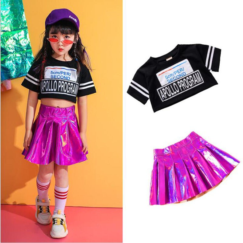 Kids Sequined Hip Hop Clothing Girls Tshirt Skirt Jazz Dance wear Costumes Ballroom Dancing wear Cheerleader Stage Outfits