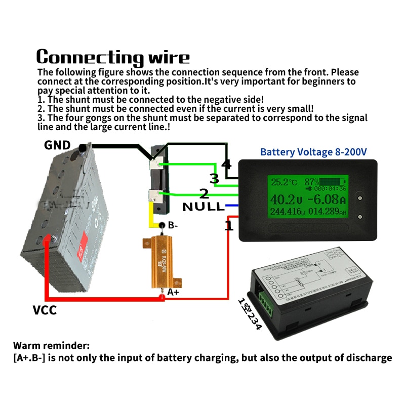 Dc 200v 500a coulomb meter lithium batteri monitor ladeafladningsspænding strøm strøm kapacitet display 12v 24v 36v 48v 60v