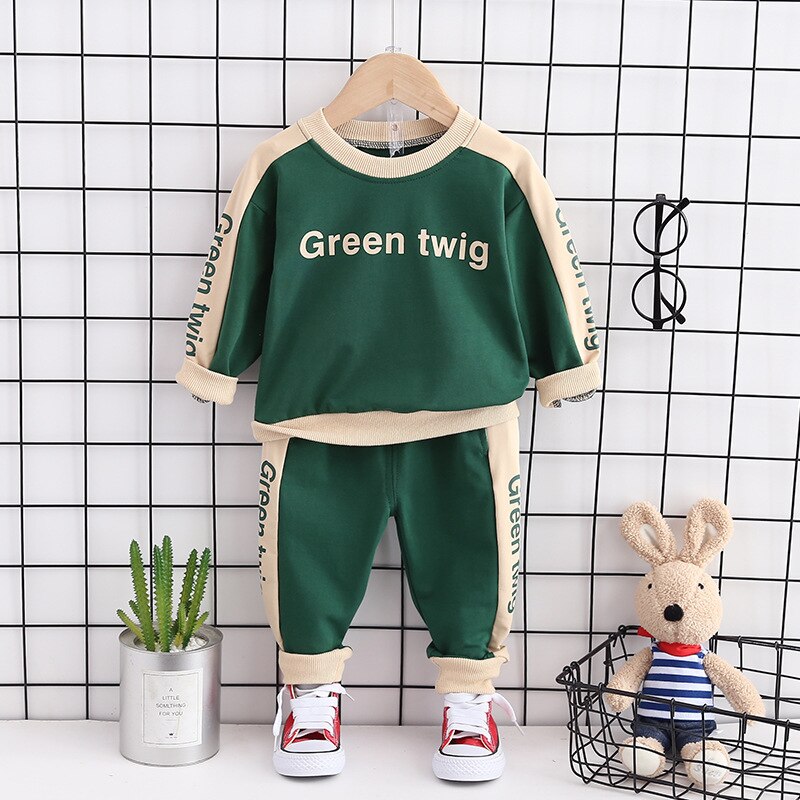 Crianças Bebê Meninos Meninas Roupas de Algodão Primavera Outono Calças Jaqueta 2 Pçs/sets Fora Moda Infantil Criança Roupas Casuais fatos de Treino: Green / 2T