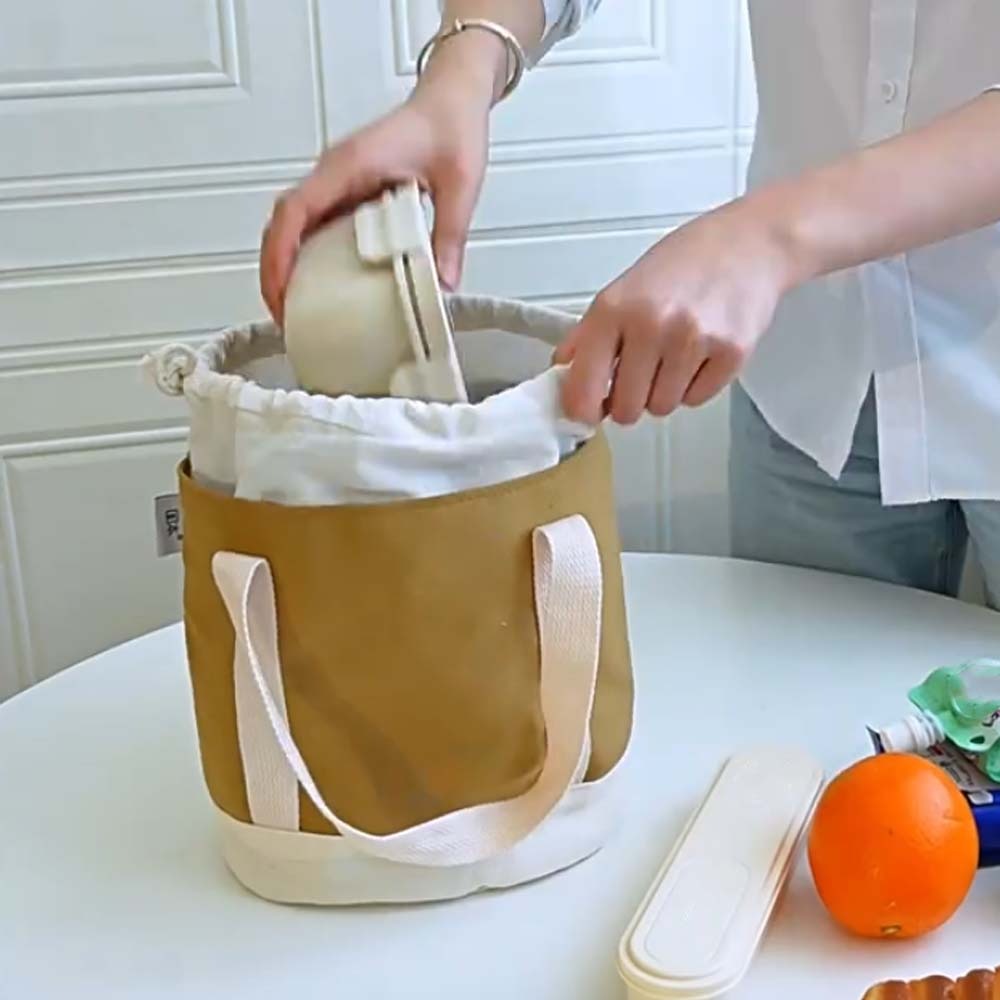 Aluminum Film Thermal Insulation Bag Thickened Large Capacity Drawstring Lunch Handbag Japanese Style Canvas Picnic Box Pouch