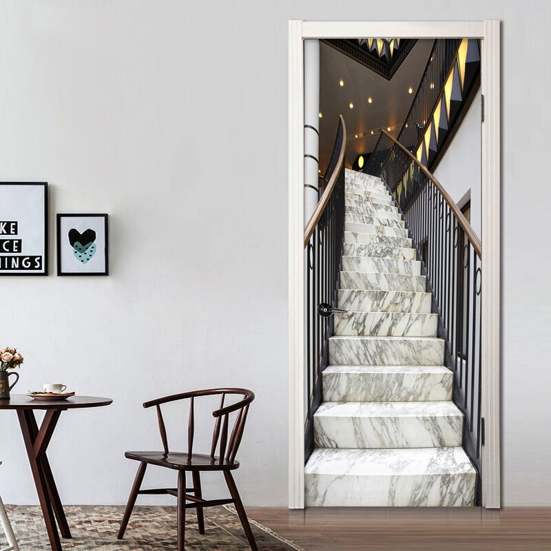 Moderne 3d stereo marmor trapp dør klistremerke stue hotell pvc selvklebende vanntett tapet hjemmeinnredning klistremerker