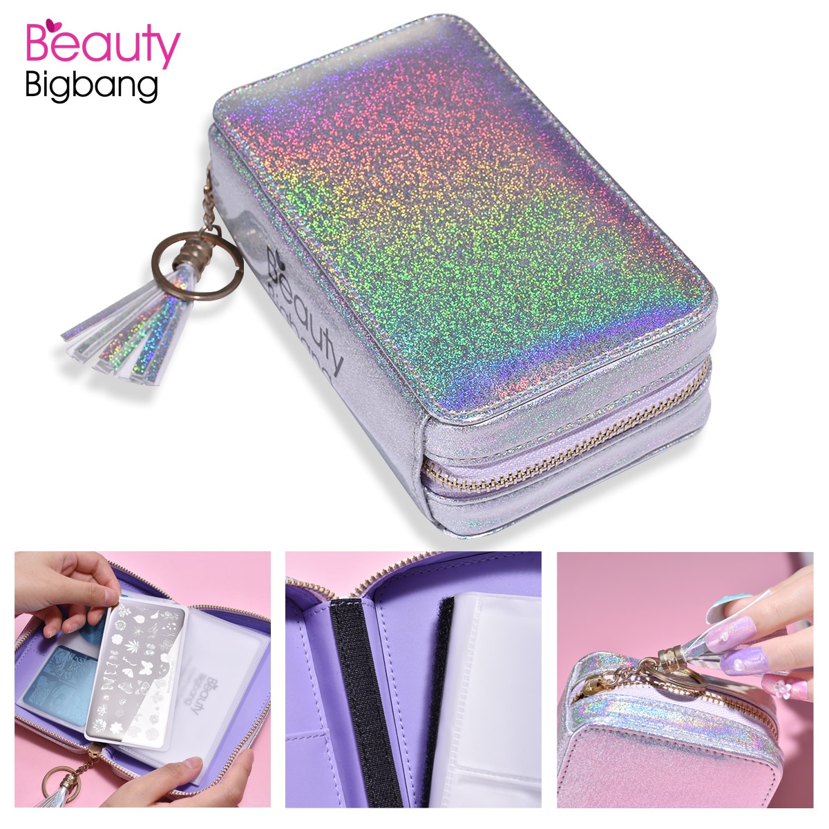 Beautybigbang multifunctionele nagelkunst stempelplaat houder tas stempel tas organizer nagellak tas cosmetische tas