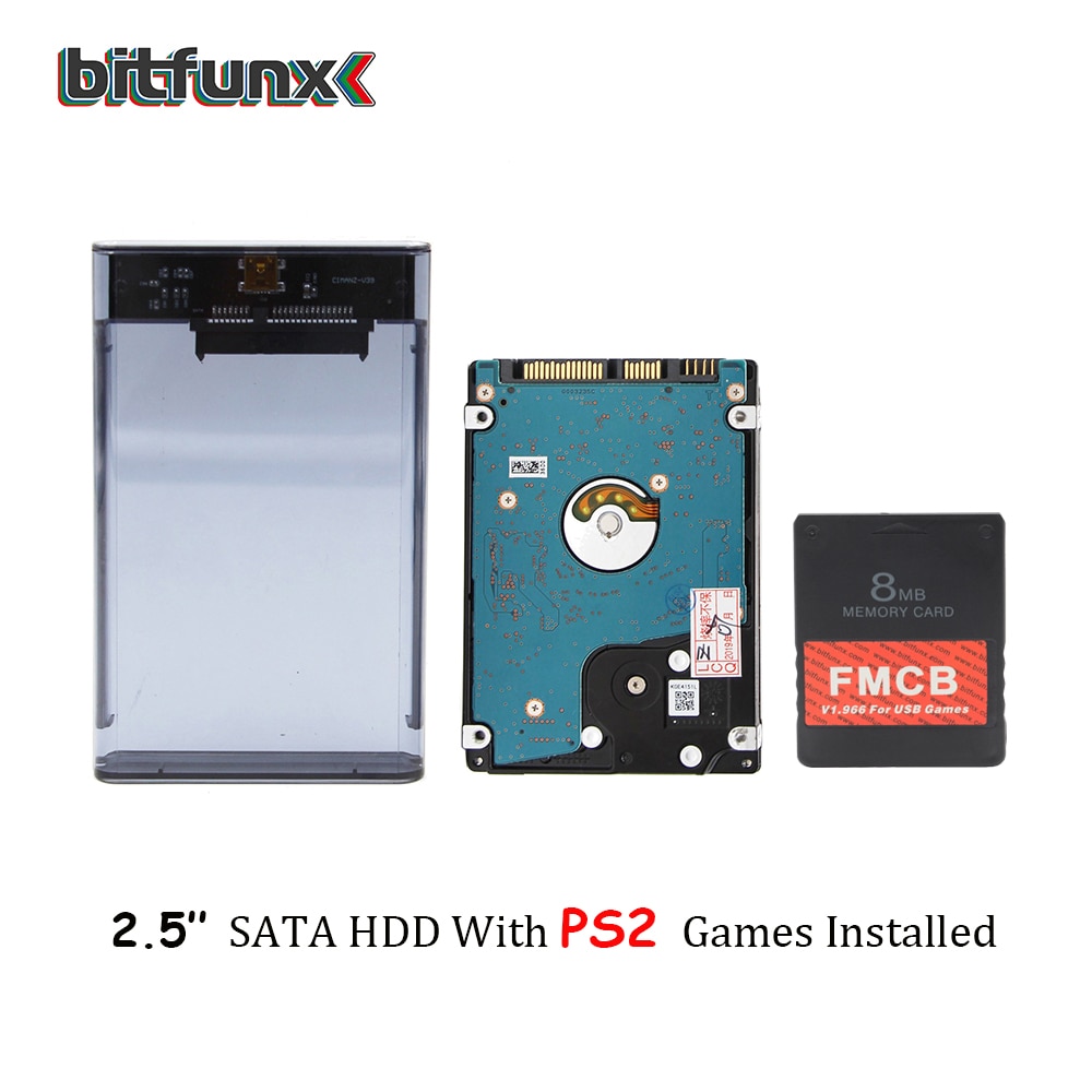 Bitfunx PS2 FMCB Card for USB games+2.5''SATA HDD Hard Disk Drive with PS2 games in Hard Disk Case USB3.0