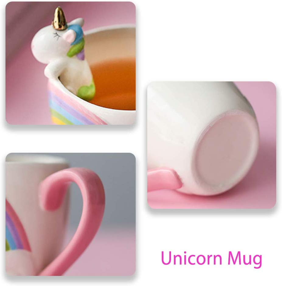 3D Unicorn Mug With handle rainbow Ceramic Coffee tea Cup Cute Cartoon Unicorn Mugs Novelty Porcelain milk Cup