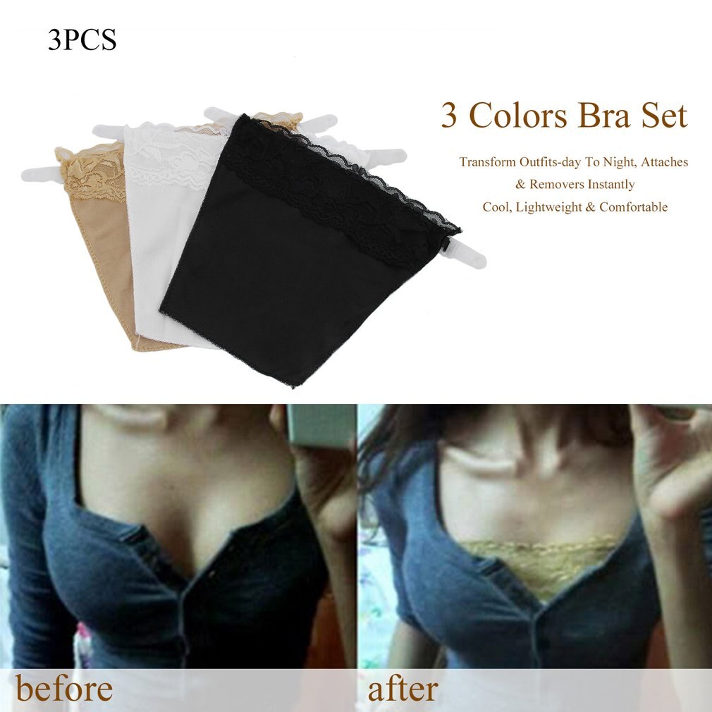 3Pcs/set Seamless Bra Set Lace Clip On Camisoles Easy Clip On Neck Chest Cleavage Control Panels Lace Set Summer Wrapped Chest