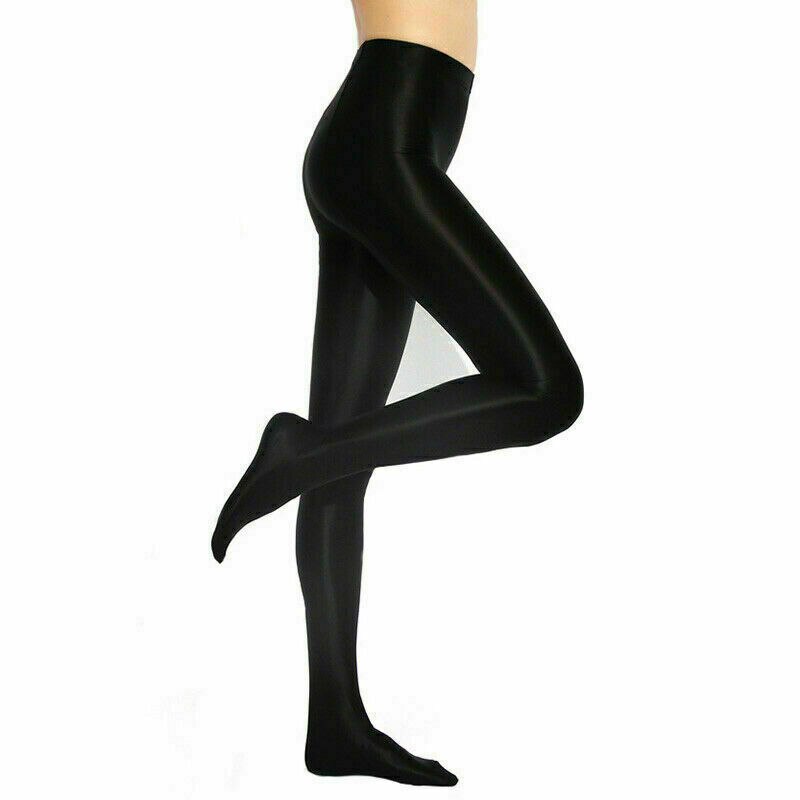 Metelam Ladies Opaque Shine Stain Tights Super Shiny Glossy Stockings Dance Club Pantyhose Plus Size: Black / L