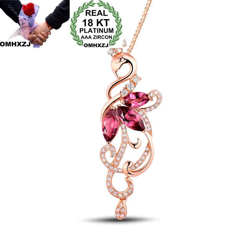 OMHXZJ Europese Mode Vrouw Meisje Party Huwelijkscadeau Phoenix Ruby Zirkoon 18KT Rose Gouden Ketting Hanger Charm CA189