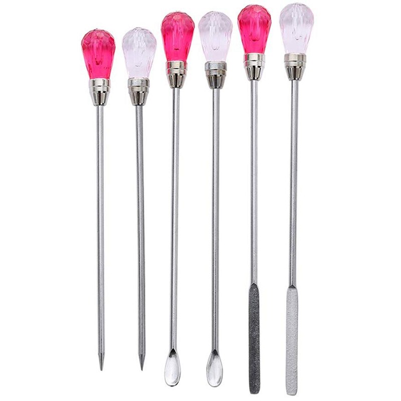 2 Sets Silicone Resin Mold Tool Set Stirring Needle Spoon Jewelry Making Kit, Pink+Rose Red: Default Title