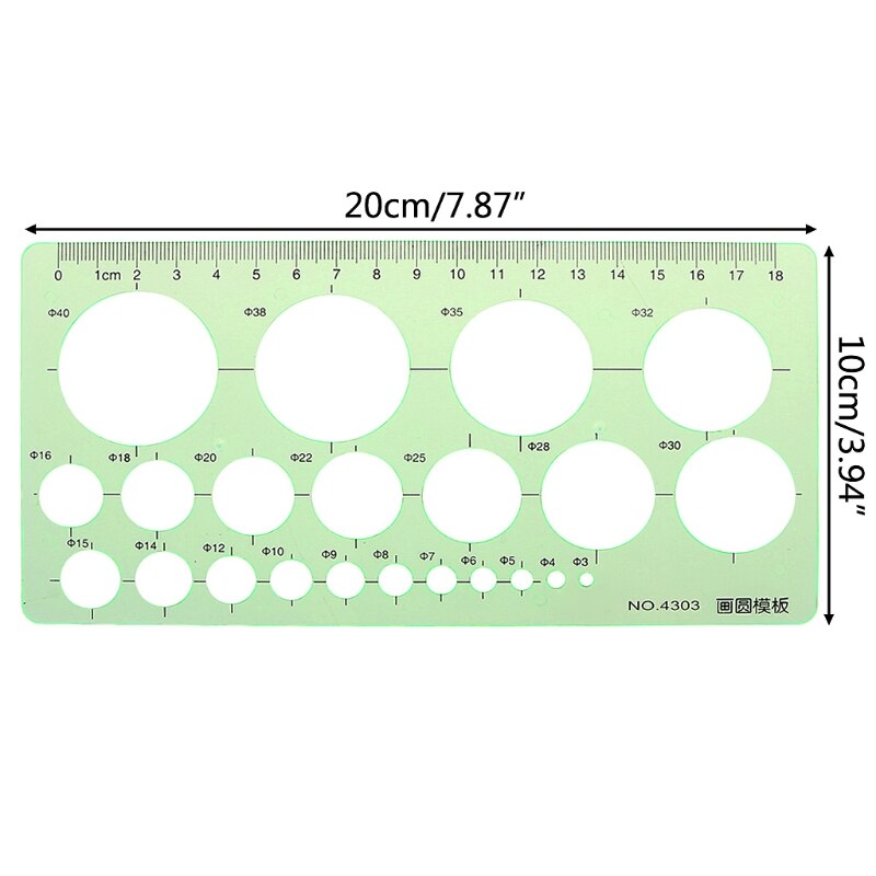 Green Plastic Circles Geometric Template Ruler Stencil Measuring Tool Students