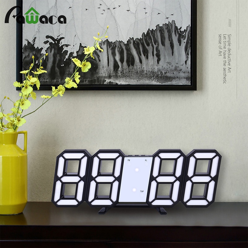 3D LED Wall Clock Modern Digital Alarm Clocks Date Temperature Display Table Desk Night Light Wall Clock for Home Kitchen Office