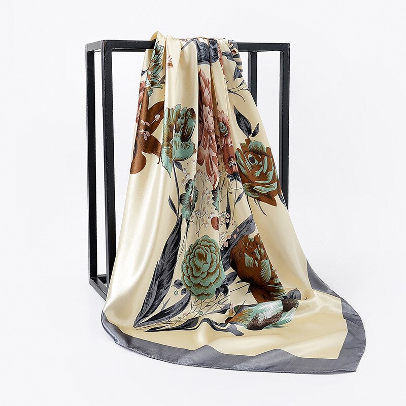 Silke satin sjal kvinnor hår halsduk rosa hhaki tryck hijab scarfs fyrkantiga sjalar och omslag halsdukar för dam 90*90cm: 09
