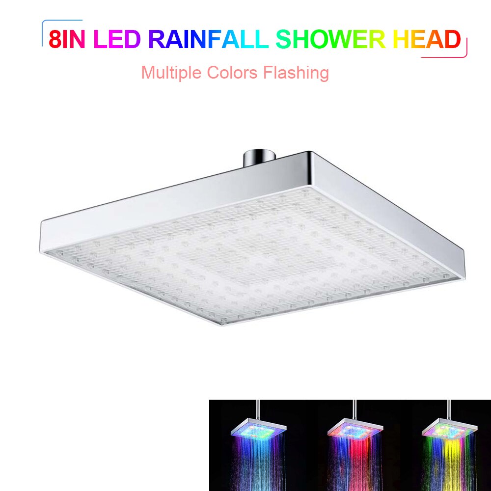 Led Regendouche Met Led Licht Vierkante Douchekop Auto Rgb Kleur Veranderende Temperatuursensor Douchekop Voor Badkamer: multicolor