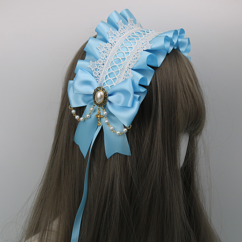 Cintillo japonés suave para el pelo de la Hermana Lolita, cinta para el pelo dulce salvaje kc, accesorios clip LATERAL para el cabello, tocado hecho a mano: Sky Blue