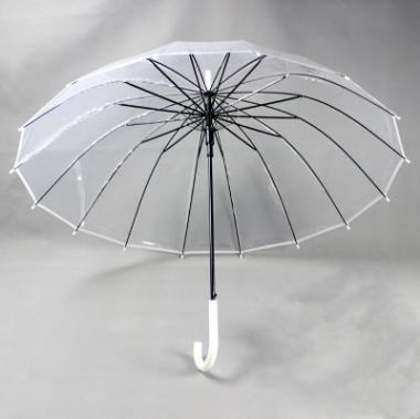 Palony stort langt håndtag 16 rib gennemsigtig paraply mand kvinde regn solid automatisk regnfuld klar: Hvid