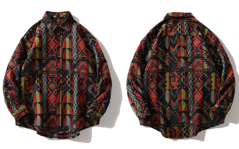 Gonthwid sørvestlige aztec tribal indian button skjorter streetwear hip hop geometri mønster casual langermet skjorte topper strøk: L