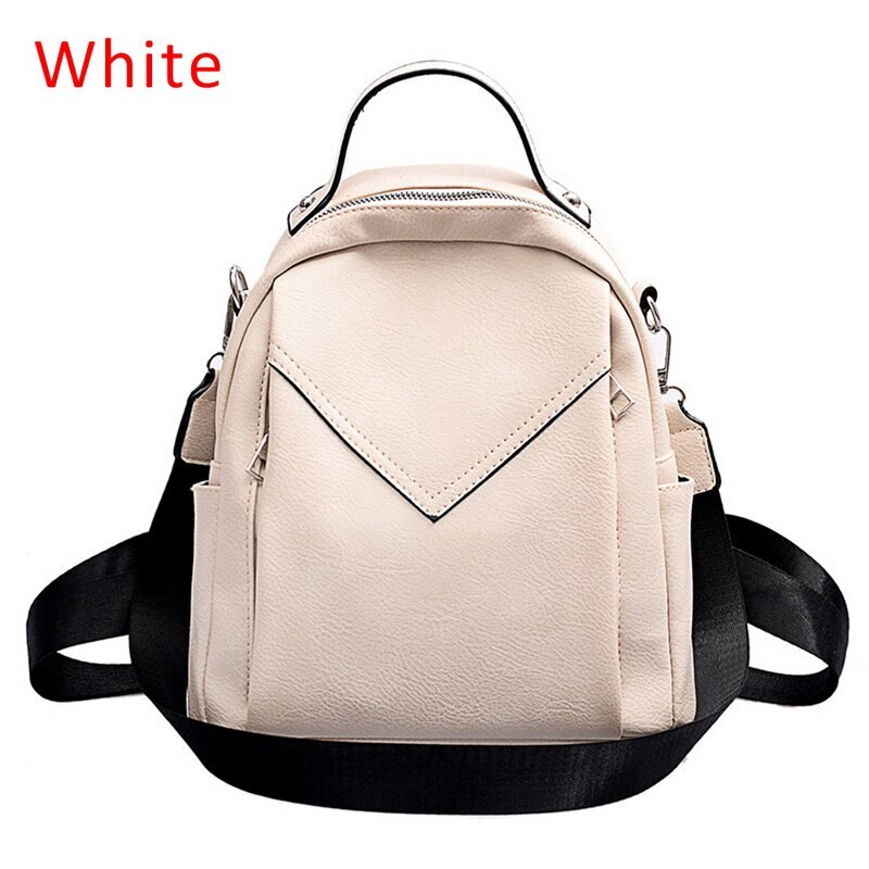 Mode Vrouwen Rugzak Anti-Diefstal Rugzak Klassieke Pu Leer Effen Kleur Rugzak Canta Schoudertas: white2