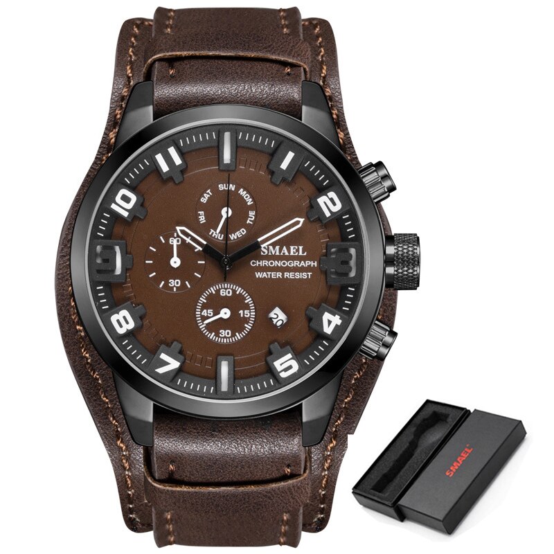 SMAEL Horloge Mannen Mode Sport Quartz Klok Heren Horloges Top Brand Luxe Chronograaf Waterdicht Horloge Relogio Masculino: Coffee