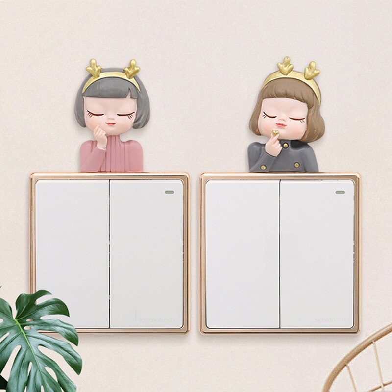 3D Resin On-off Switch Sticker Luxury Switch Outlet Wall Sticker Cartoon Girl Switch Cover Room Decor