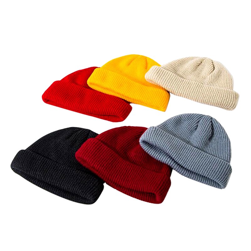 Unisex vinter svart grå rød ensfarget ribbestrikket lue luer for dame herre dame casual caps barn jenter gutter