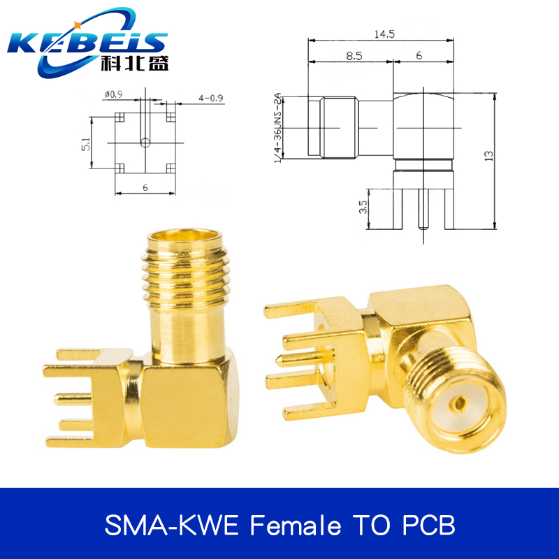 2Pcs SMA SMA-KE/KWE/KHD Female Jack Male Plug Adapter Solder Edge PCB Straight Right angle Mount RF Copper Connector Plug Socket: army green