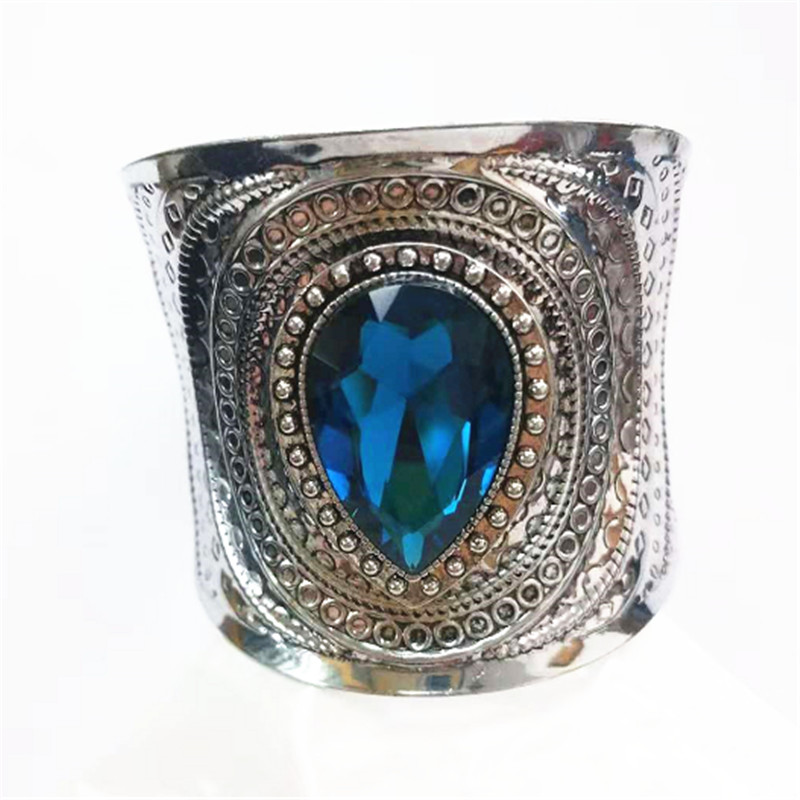 Silber-farbe Manschette Armbinde Für Frauen Ethnische Schmuck Jahrgang Kristall Stein Armbänder Gold Bohemien Breite Armreifen pulseras: Blau Silber-