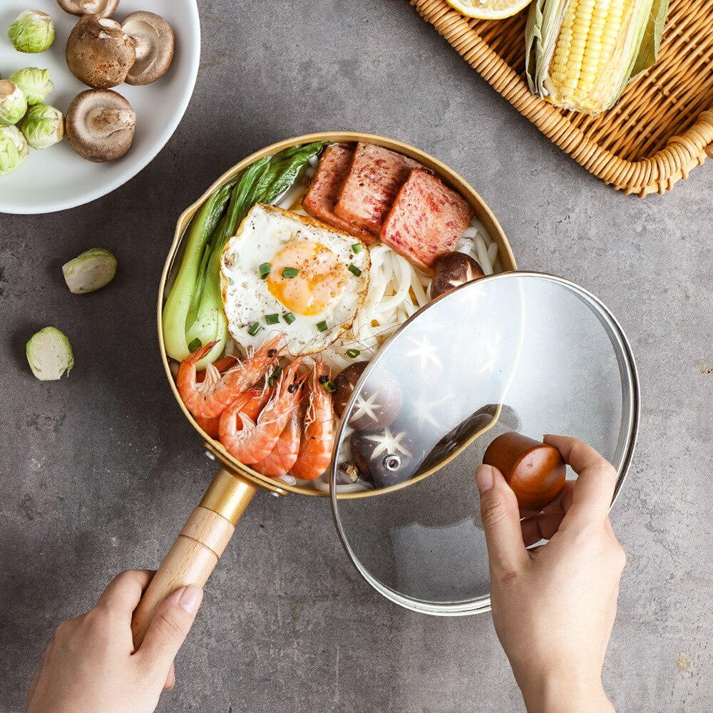 Gold non stick cooking pot set stainless steel frying pan japanese kitchen cookware flat bottom wok pancake egg pan saucepan