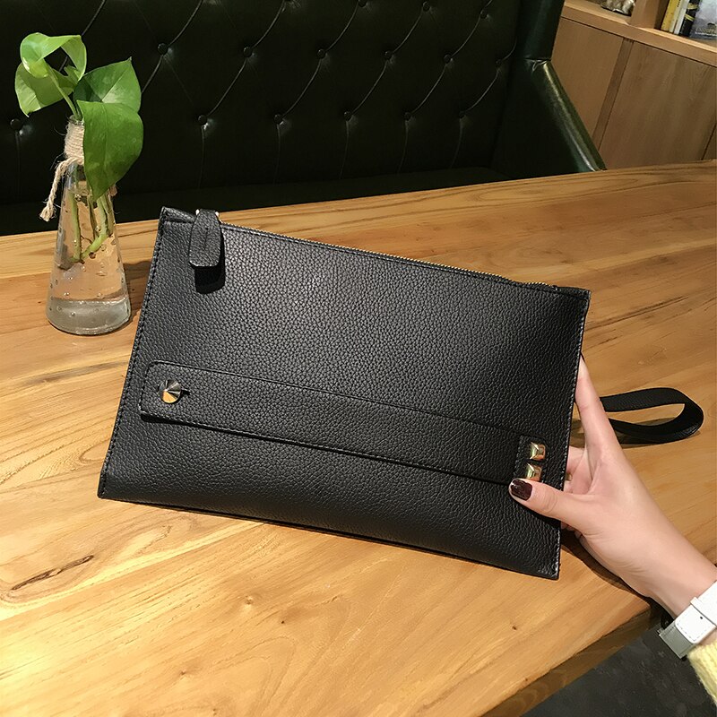 Pochette de jour en cuir Pu pour femmes, enveloppe, sac à main rouge pour femmes, poignet, bourse de soirée,: black