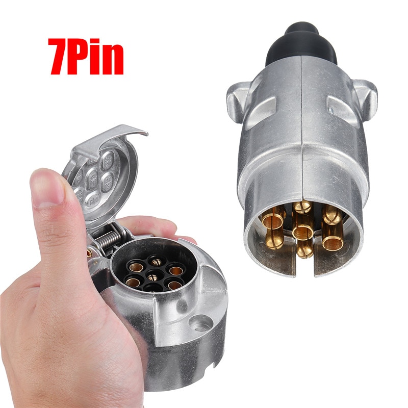 2 In 1 Metal Trailer Connector Car Electric Accessories 7 Pin Round Shape Plug Adapter Converter Kits Towing Supply Power Tool