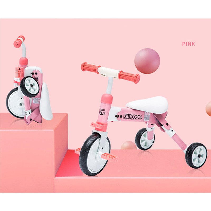 Kiwicool Peuters Gratis-Installatie Driewieler Draagbare Scooter Opvouwbare Fiets Muti-Functie Bike Voor 90-110Cm Baby kids: Roze