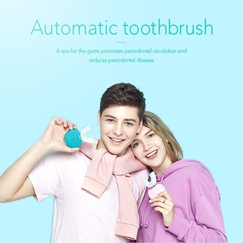 Automatische 360 Graden Sonic Elektrische Tandenborstel U Type Siliconen Tandenborstel Usb Oplaadbare Blauw Licht Tanden Schoner