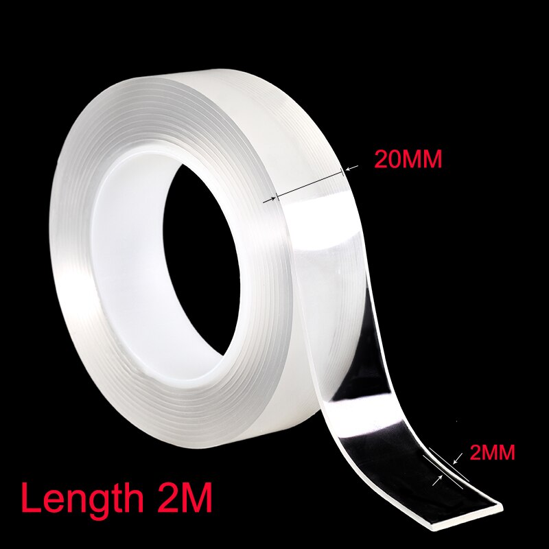 Clear Magic Nano-tape Washable Reusable Double-Sided Tape Adhesive Nano Traceless Sticker Removable Universal Disks Glue 12 Size: 2cm Width X 2M