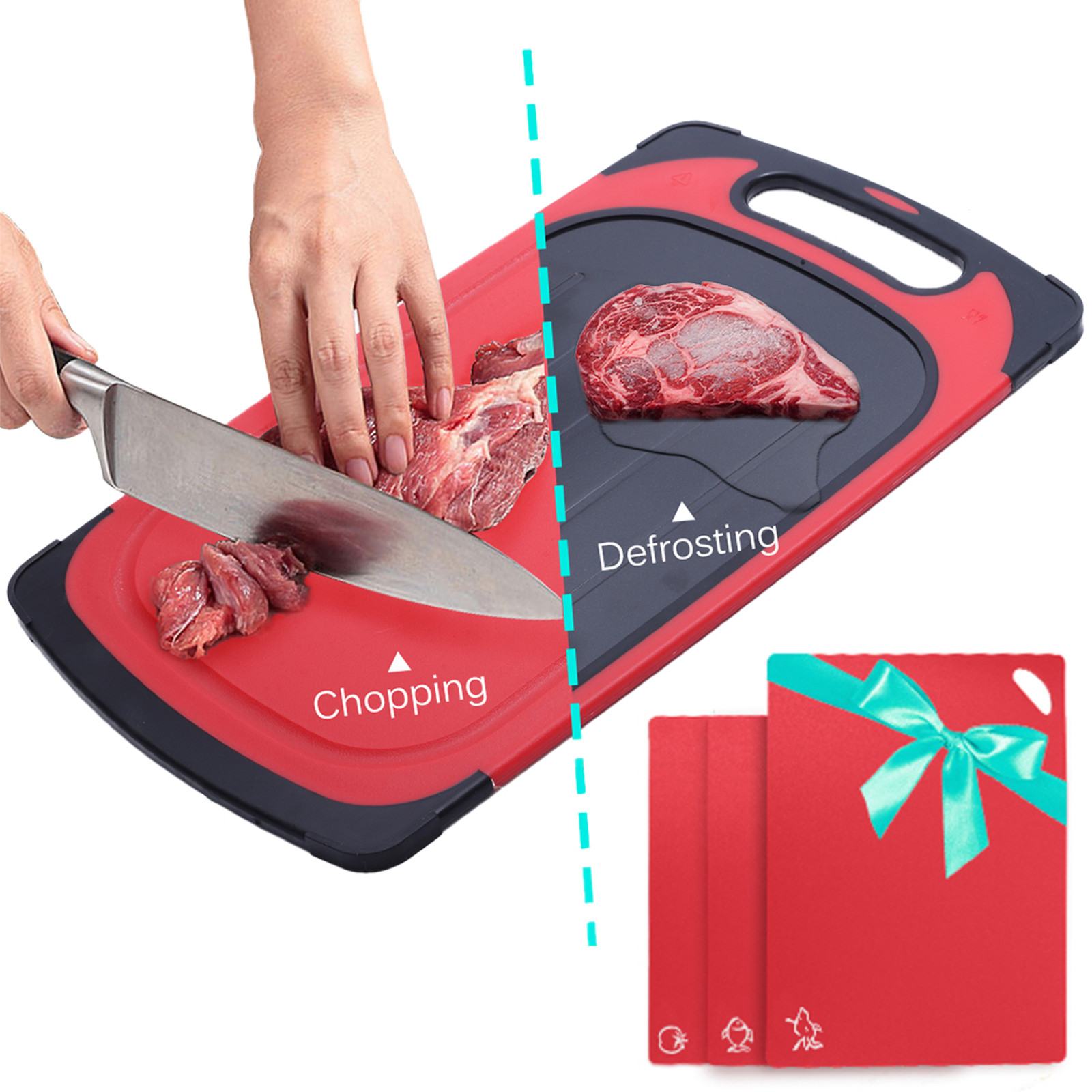 GEMITTO Fast Defrosting Plate 2 in 1 Thawing Plate Cutting Chopping Board Rapid Safety Thawing Tray For Frozen Food Meat: Red